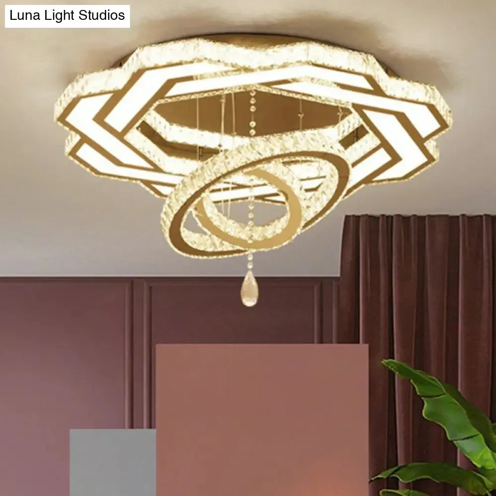 Modern Circular LED Flushmount with Clear Crystal for Living Room Ceiling