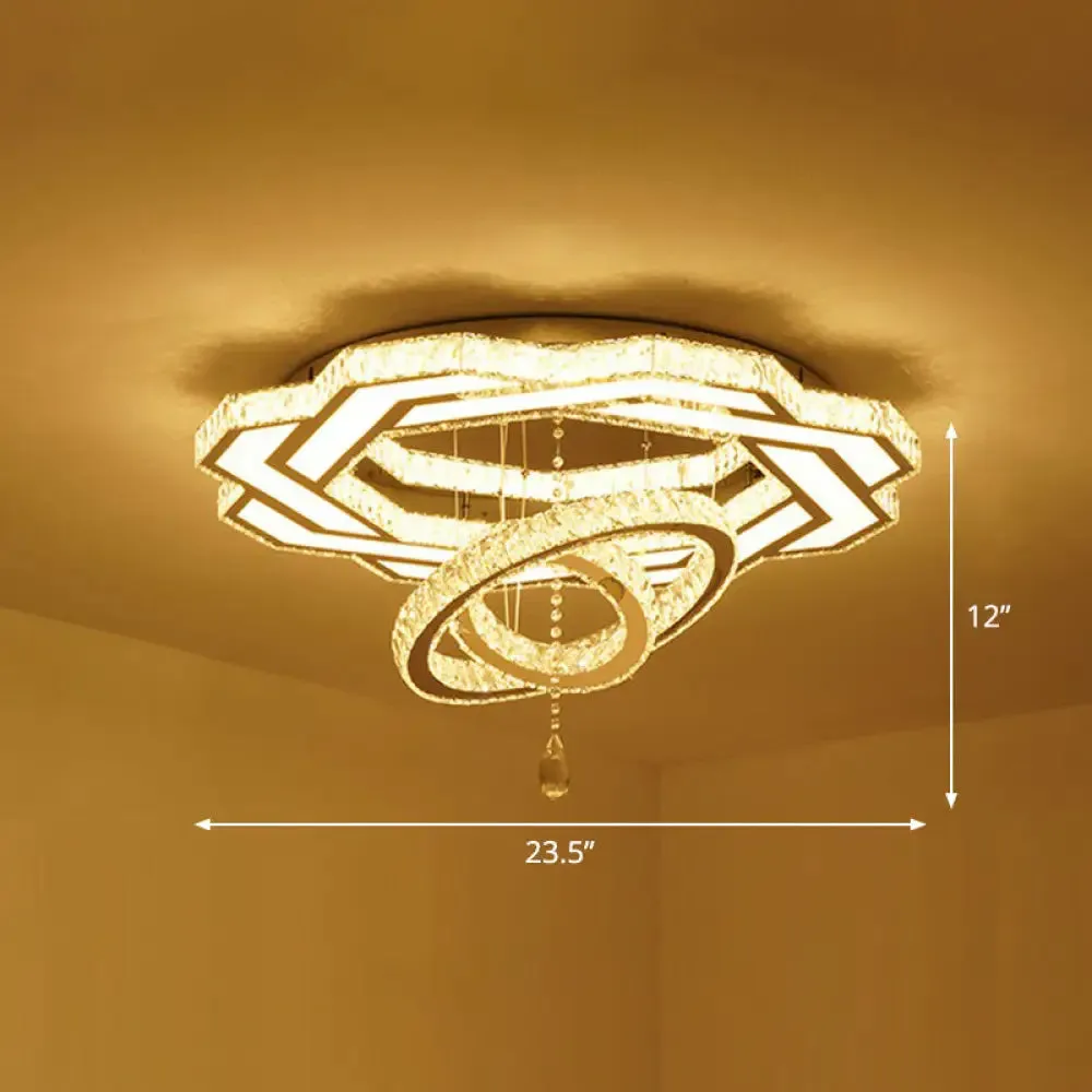 Modern Circular LED Flushmount with Clear Crystal for Living Room Ceiling