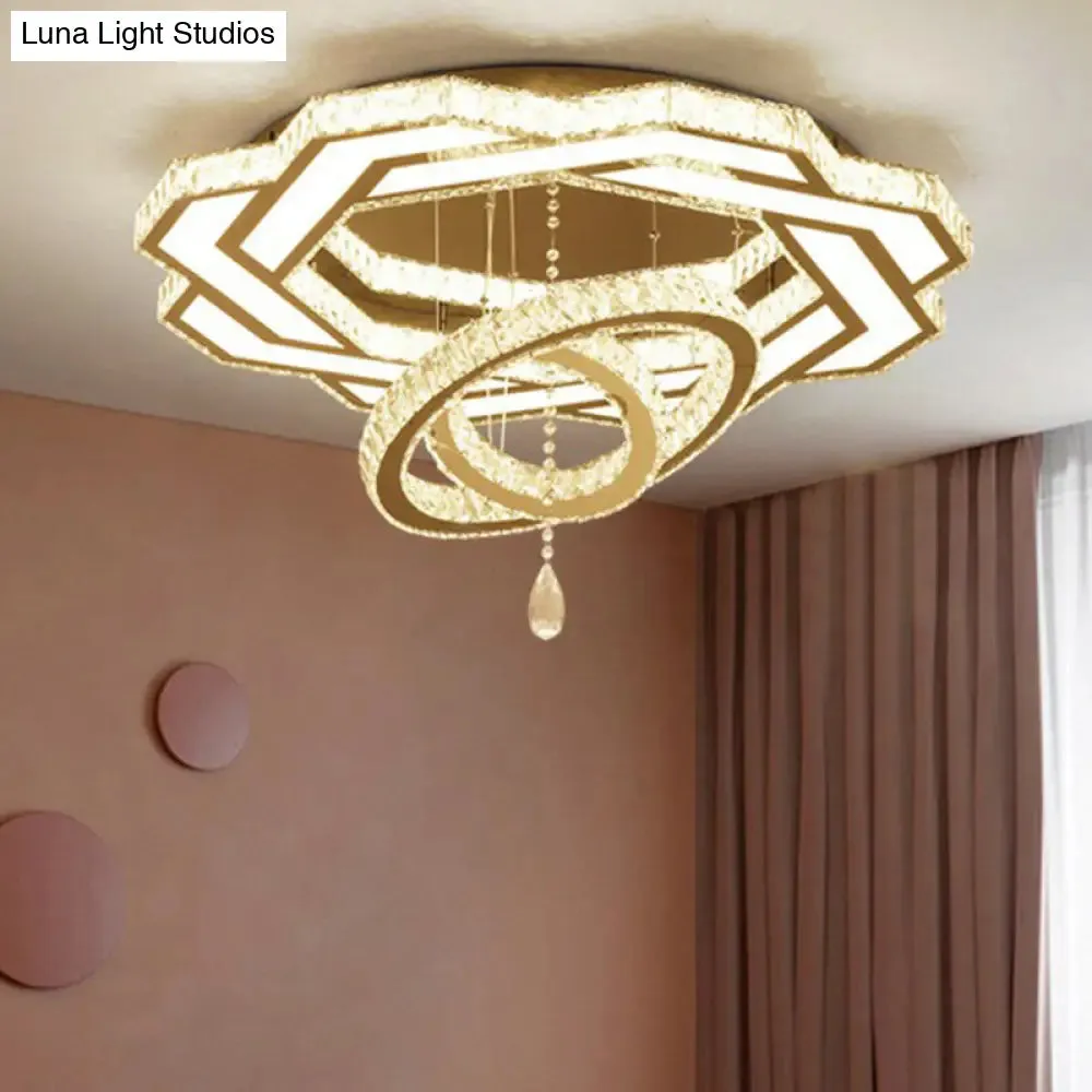 Modern Circular LED Flushmount with Clear Crystal for Living Room Ceiling