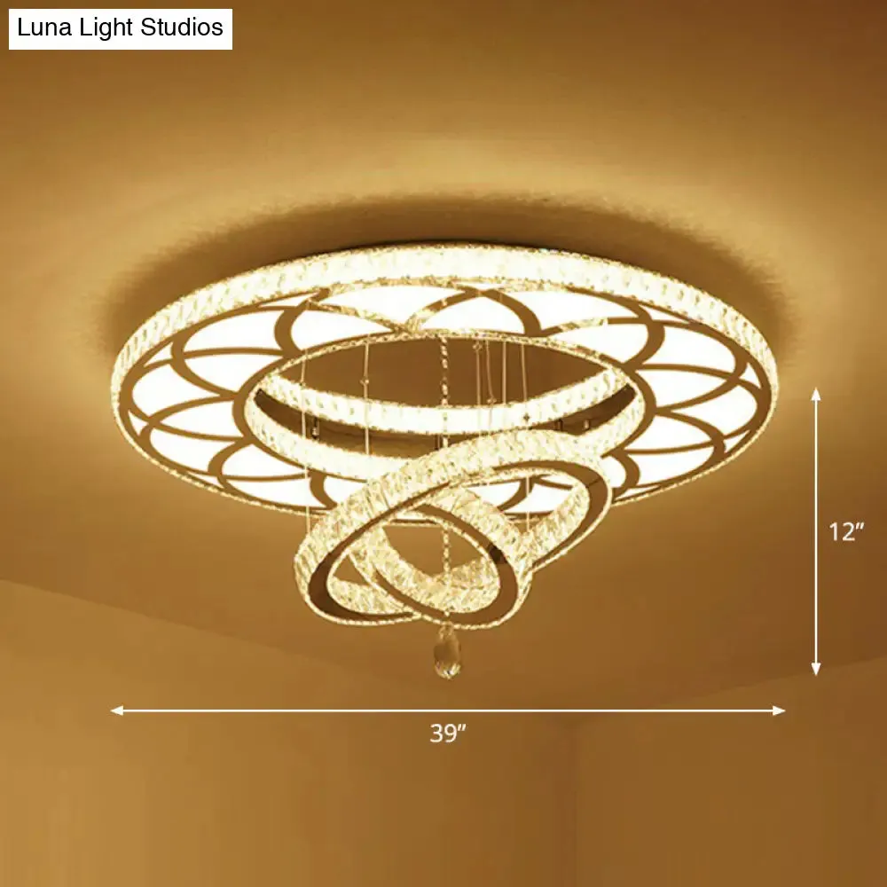 Modern Circular LED Flushmount with Clear Crystal for Living Room Ceiling