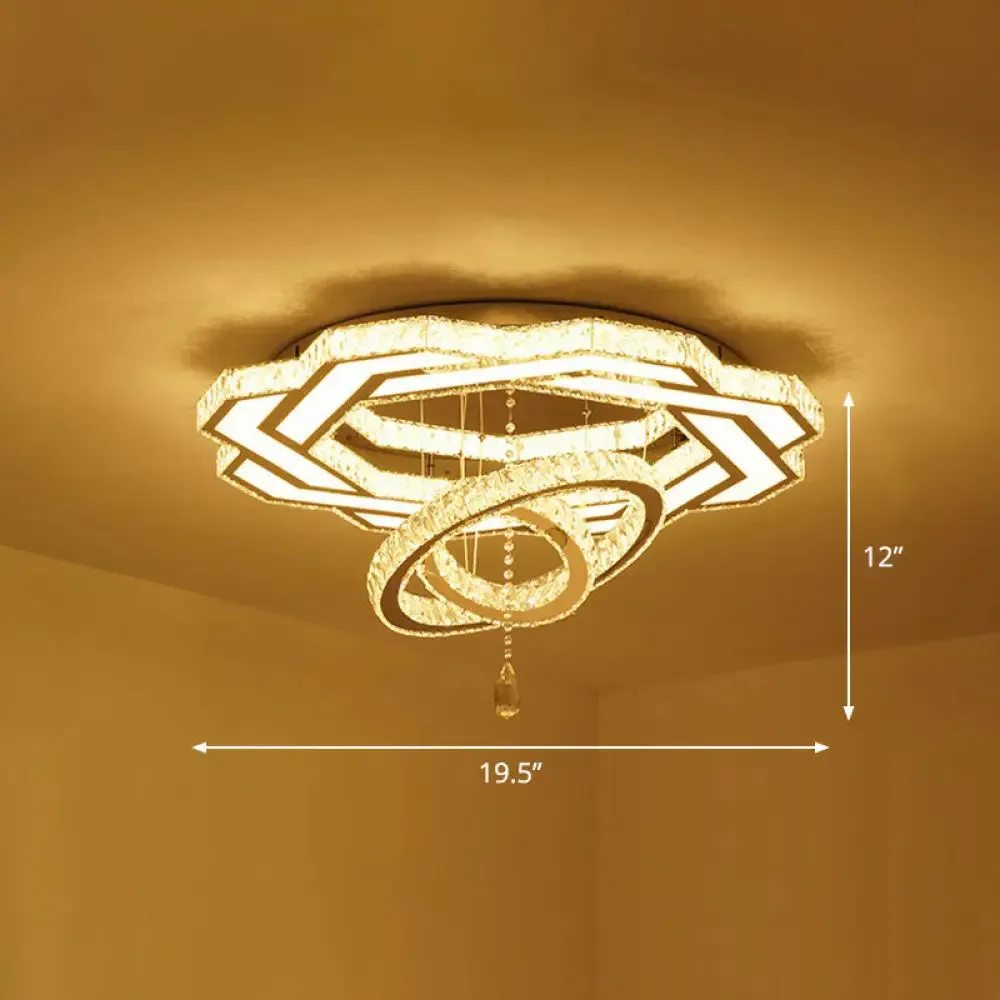 Modern Circular LED Flushmount with Clear Crystal for Living Room Ceiling