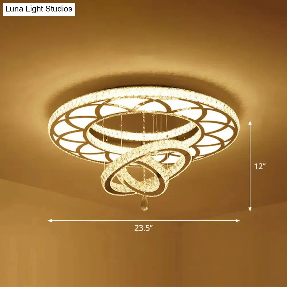 Modern Circular LED Flushmount with Clear Crystal for Living Room Ceiling