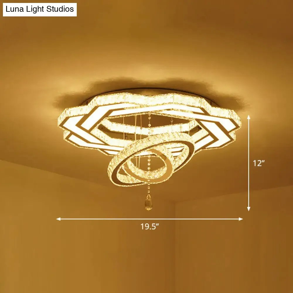 Modern Circular LED Flushmount with Clear Crystal for Living Room Ceiling