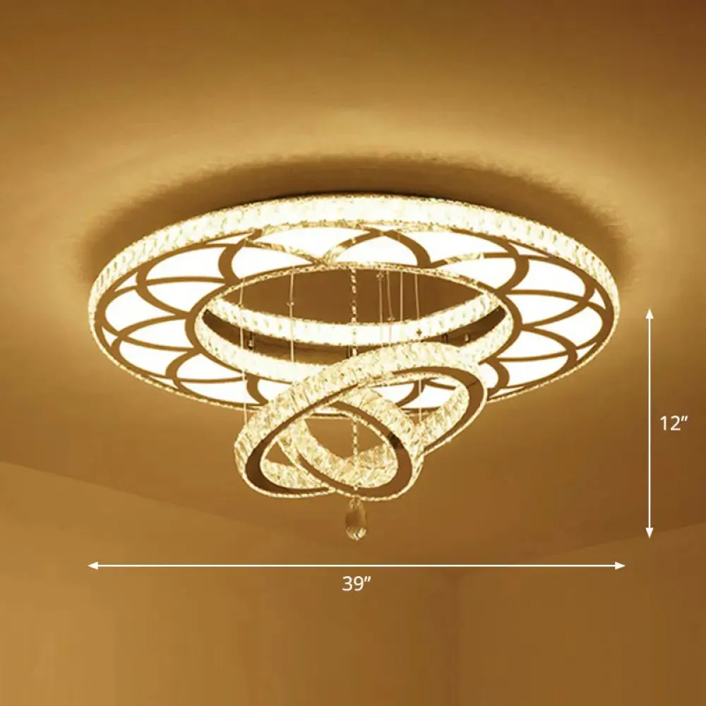 Modern Circular LED Flushmount with Clear Crystal for Living Room Ceiling