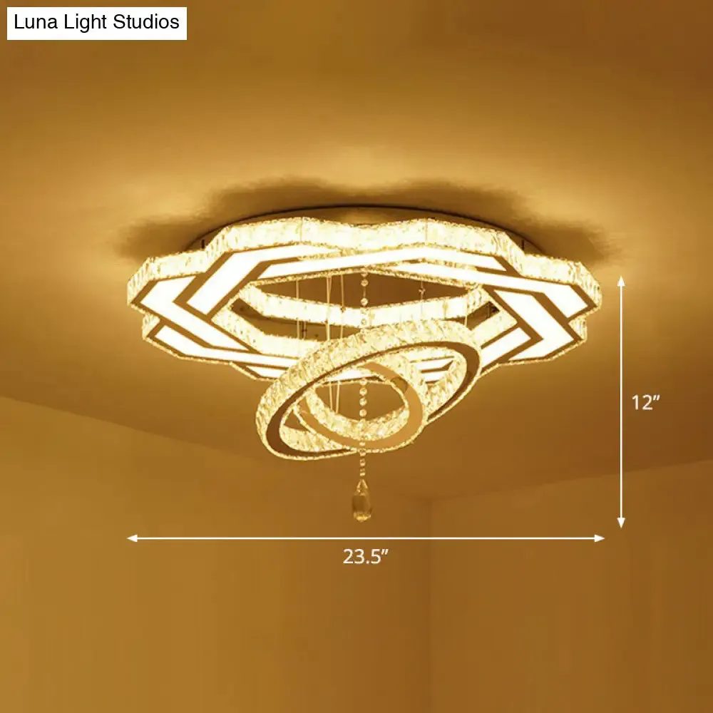 Modern Circular LED Flushmount with Clear Crystal for Living Room Ceiling