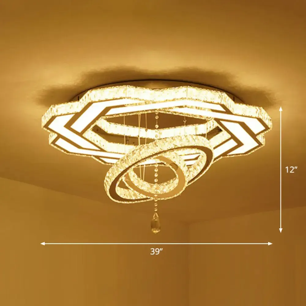 Modern Circular LED Flushmount with Clear Crystal for Living Room Ceiling