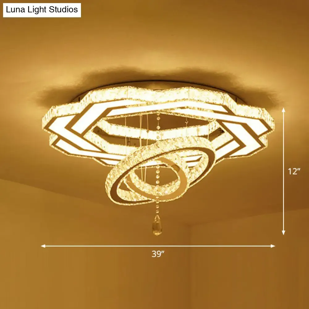 Modern Circular LED Flushmount with Clear Crystal for Living Room Ceiling