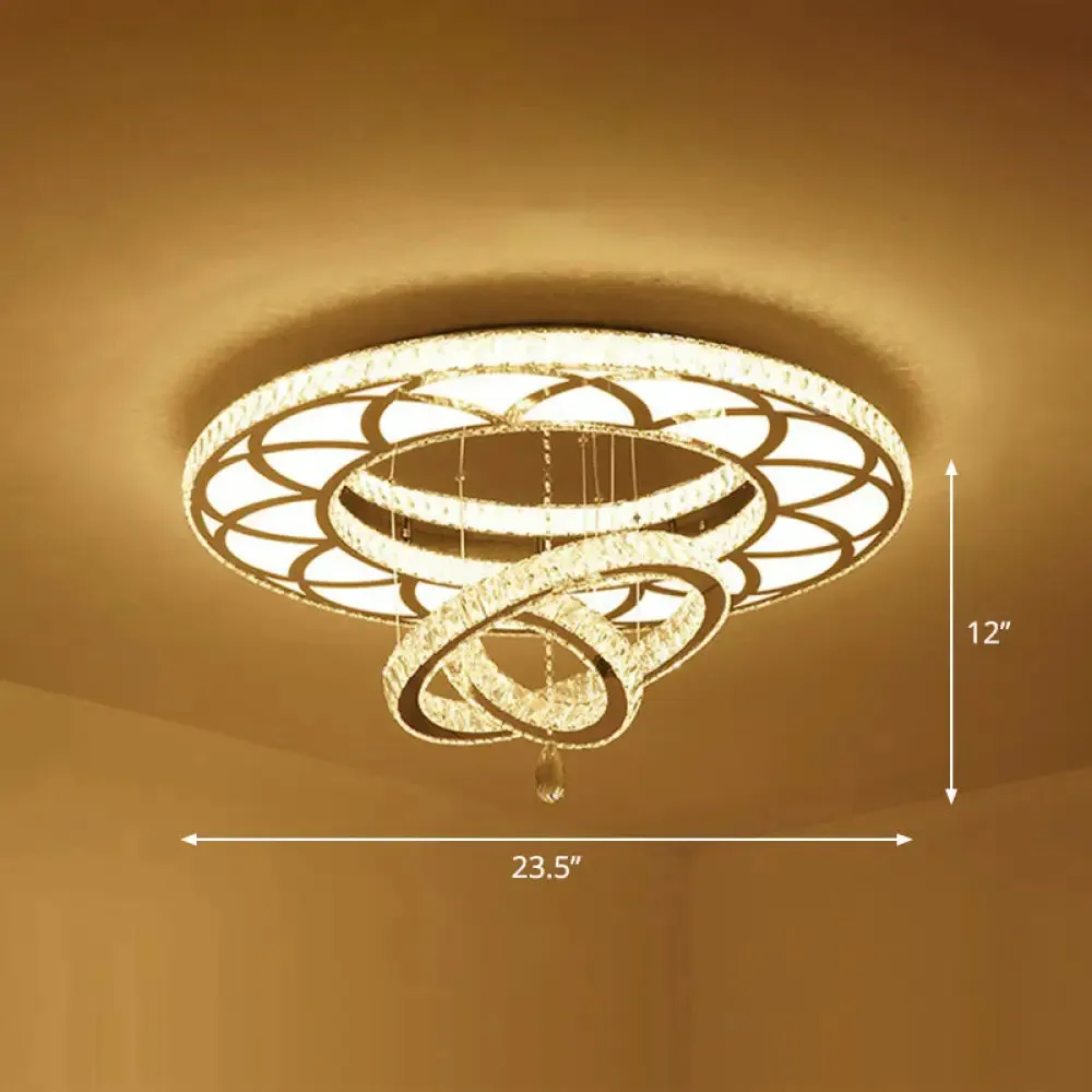 Modern Circular LED Flushmount with Clear Crystal for Living Room Ceiling