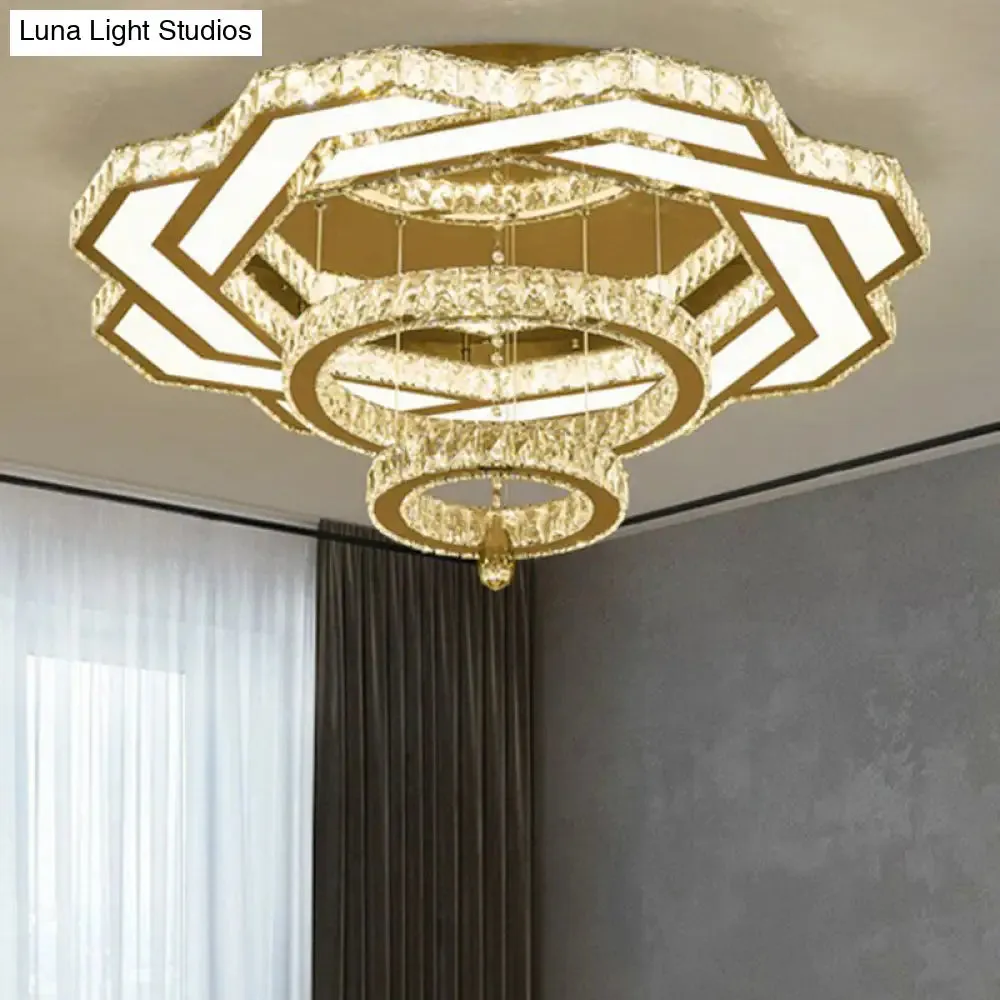 Modern Circular LED Flushmount with Clear Crystal for Living Room Ceiling