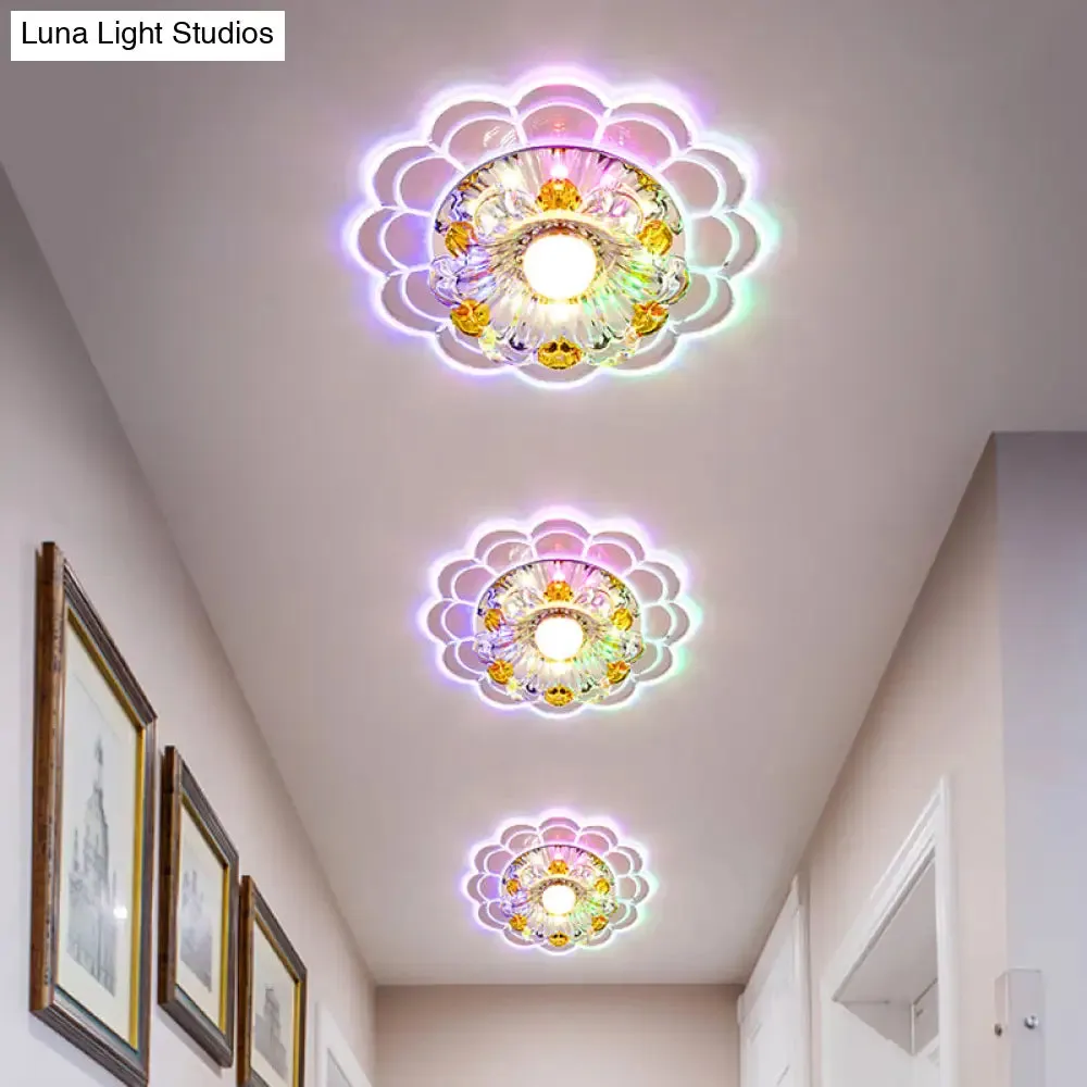 Modern Crystal Clear LED Ceiling Fixture for Corridor - Scalloped Flush Mount Recessed Lighting