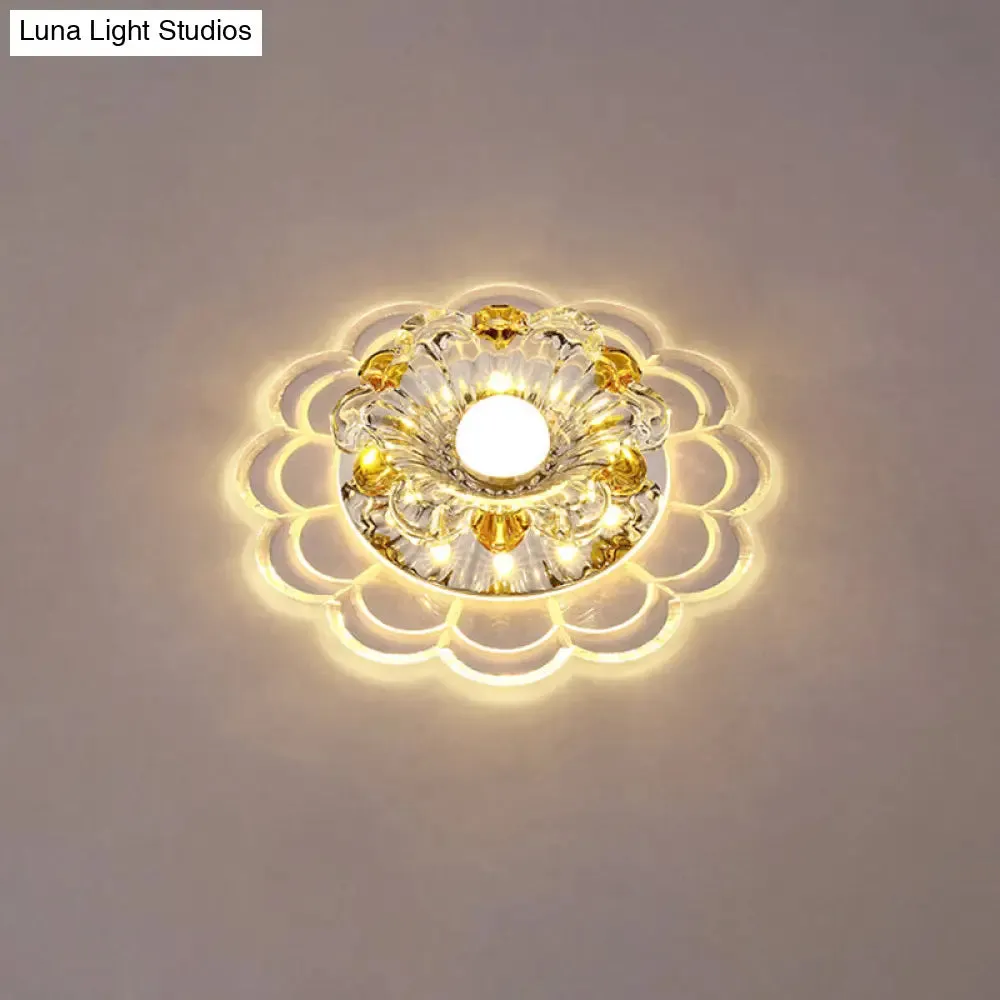 Modern Crystal Clear LED Ceiling Fixture for Corridor - Scalloped Flush Mount Recessed Lighting