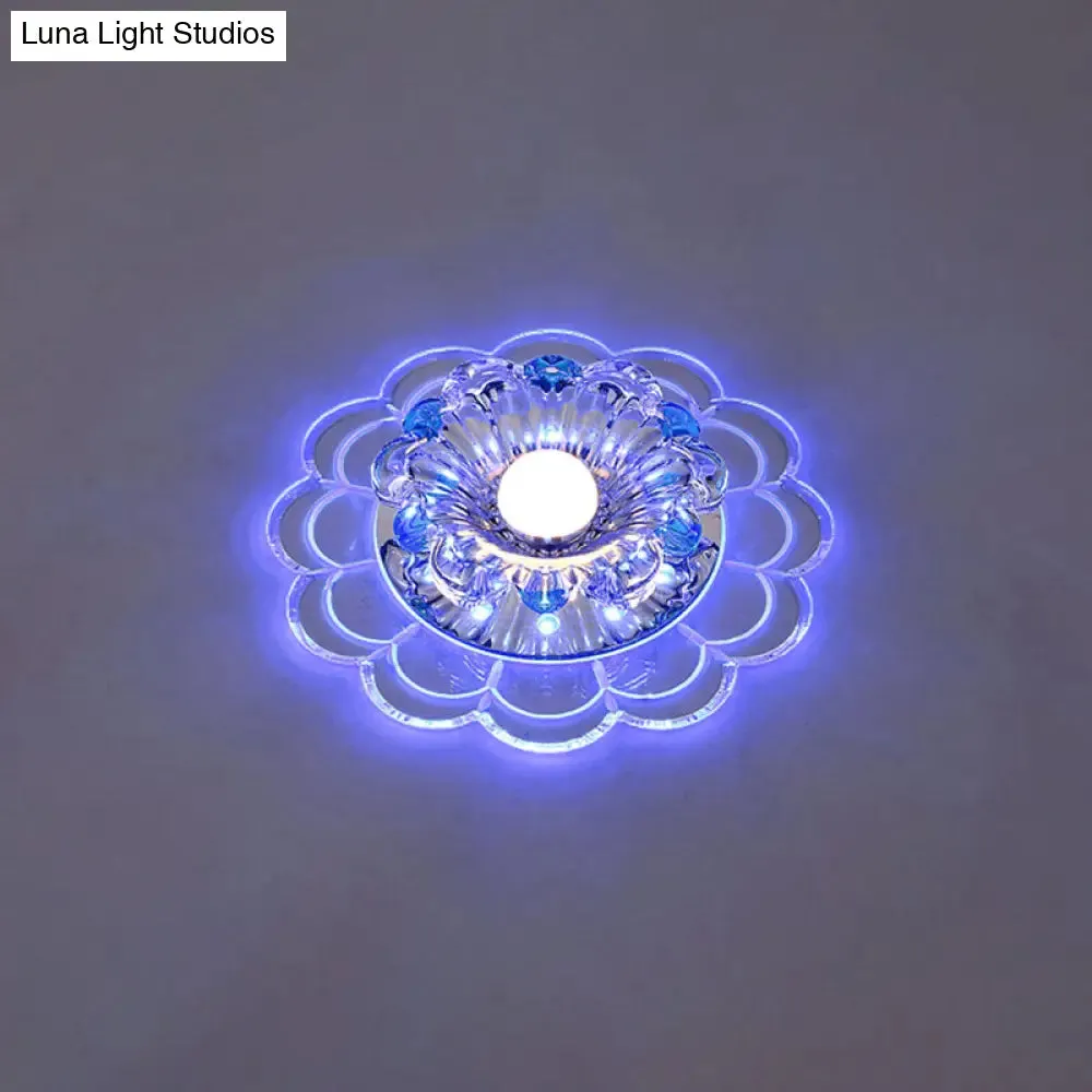 Modern Crystal Clear LED Ceiling Fixture for Corridor - Scalloped Flush Mount Recessed Lighting