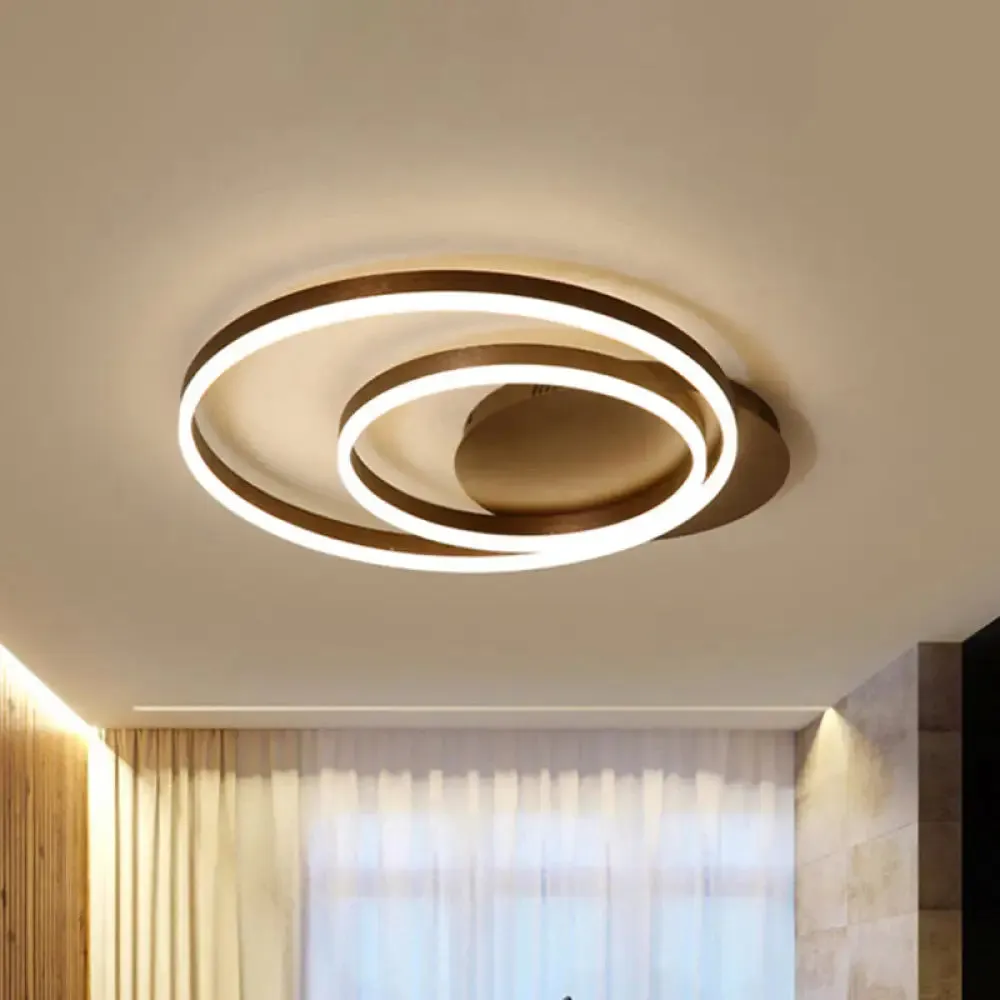 Modern LED Circle Flushmount Ceiling Light - Minimalist Aluminum Coffee, Warm/White, 12"/16"/8" 16" Width