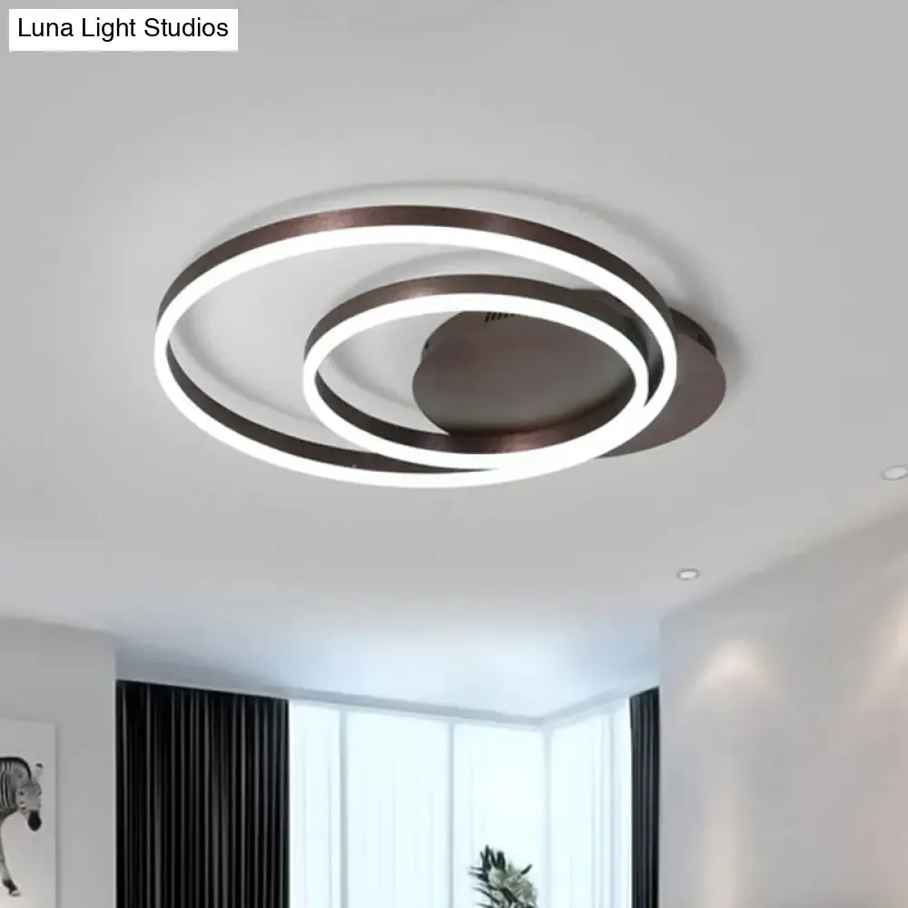 Modern LED Circle Flushmount Ceiling Light - Minimalist Aluminum Coffee, Warm/White, 12"/16"/8" 16" Width