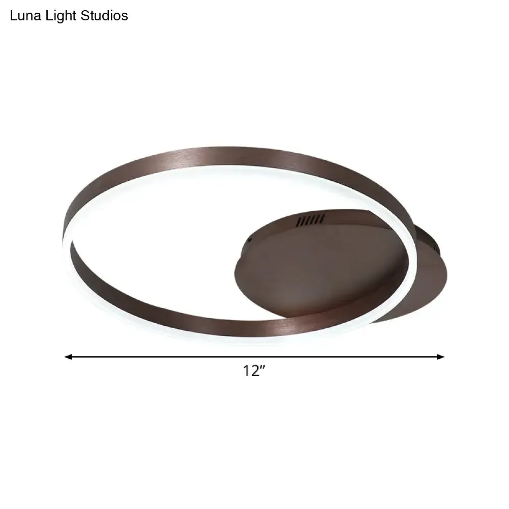 Modern LED Circle Flushmount Ceiling Light - Minimalist Aluminum Coffee, Warm/White, 12"/16"/8" 16" Width