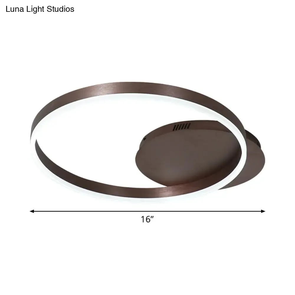 Modern LED Circle Flushmount Ceiling Light - Minimalist Aluminum Coffee, Warm/White, 12"/16"/8" 16" Width