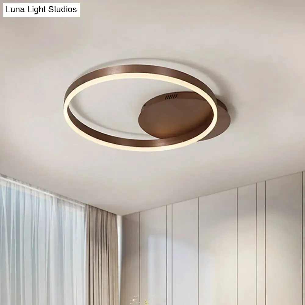 Modern LED Circle Flushmount Ceiling Light - Minimalist Aluminum Coffee, Warm/White, 12"/16"/8" 16" Width