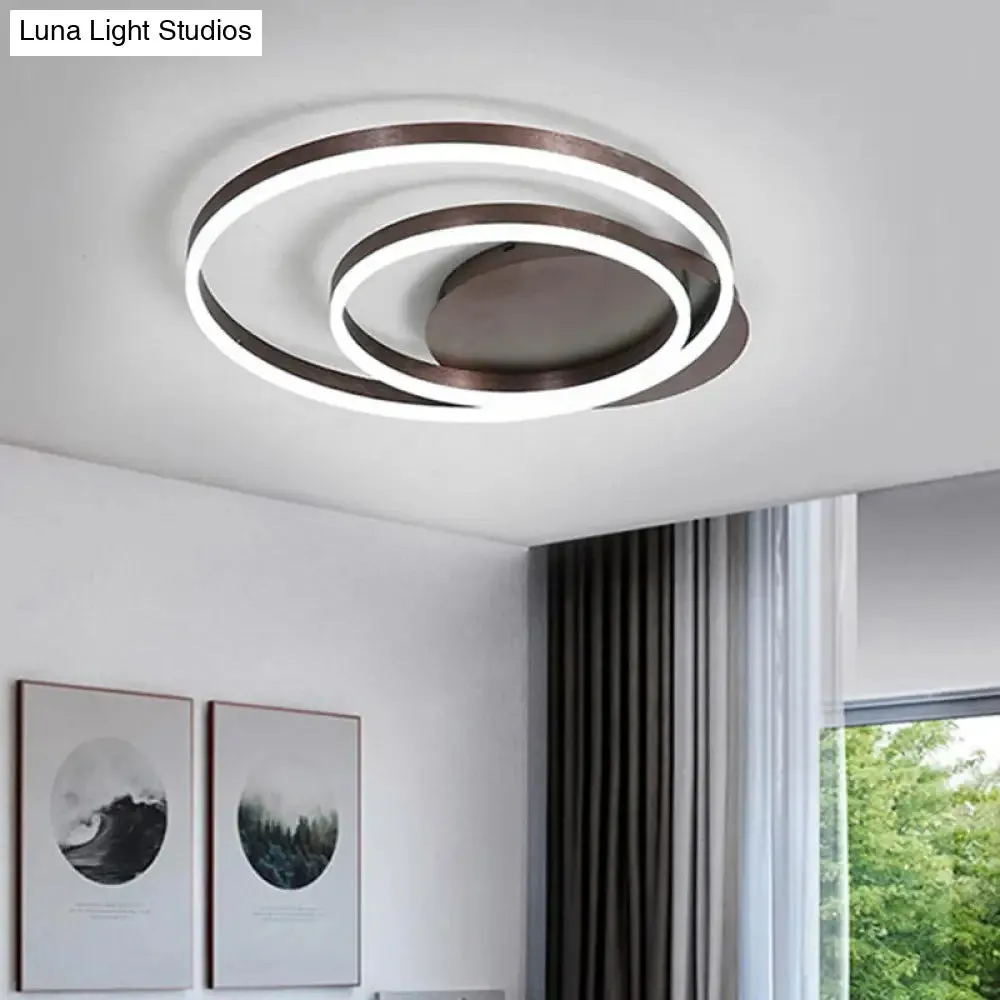 Modern LED Circle Flushmount Ceiling Light - Minimalist Aluminum Coffee, Warm/White, 12"/16"/8" 16" Width