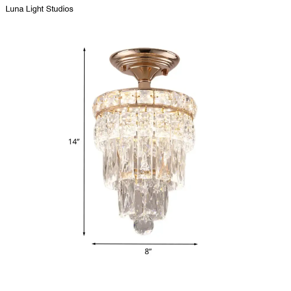 Modern LED Crystal Semi Flush Ceiling Light in Gold Tone