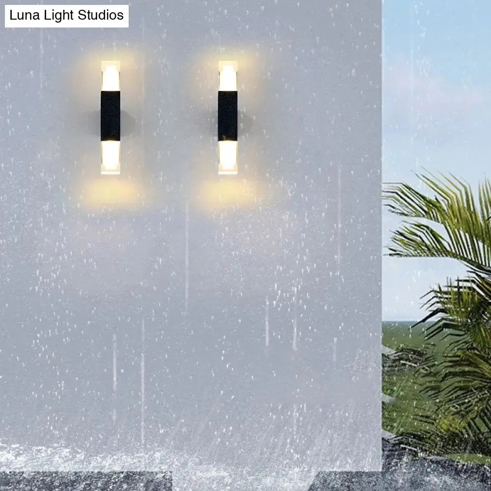 Modern LED Outdoor Wall Light in Black - Rectangle Shape with Acrylic Sconce Fixture