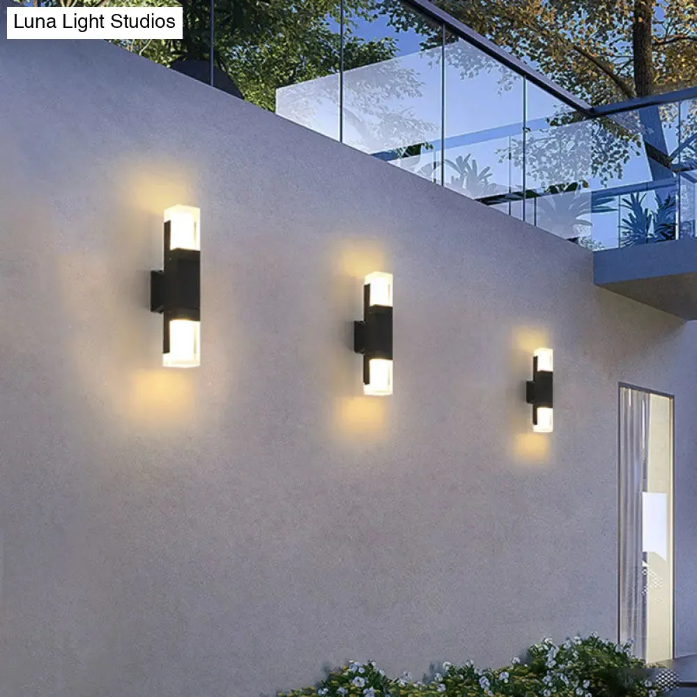 Modern LED Outdoor Wall Light in Black - Rectangle Shape with Acrylic Sconce Fixture