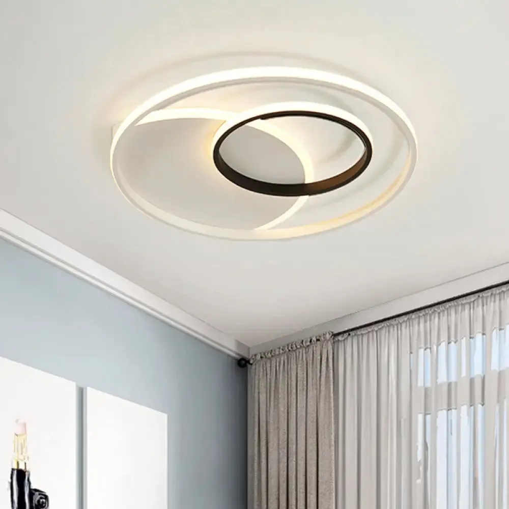 Modern Metallic LED Ceiling Light - Round, 16.5"/20.5" Wide, White Flushmount