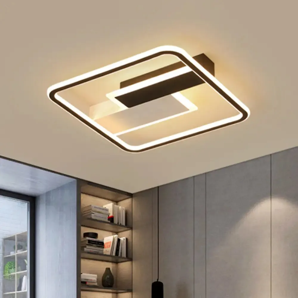 Modern Square Acrylic Flush Mount LED Ceiling Light for Bedroom, 18"/24.5" Width - Sleek Black and White Design