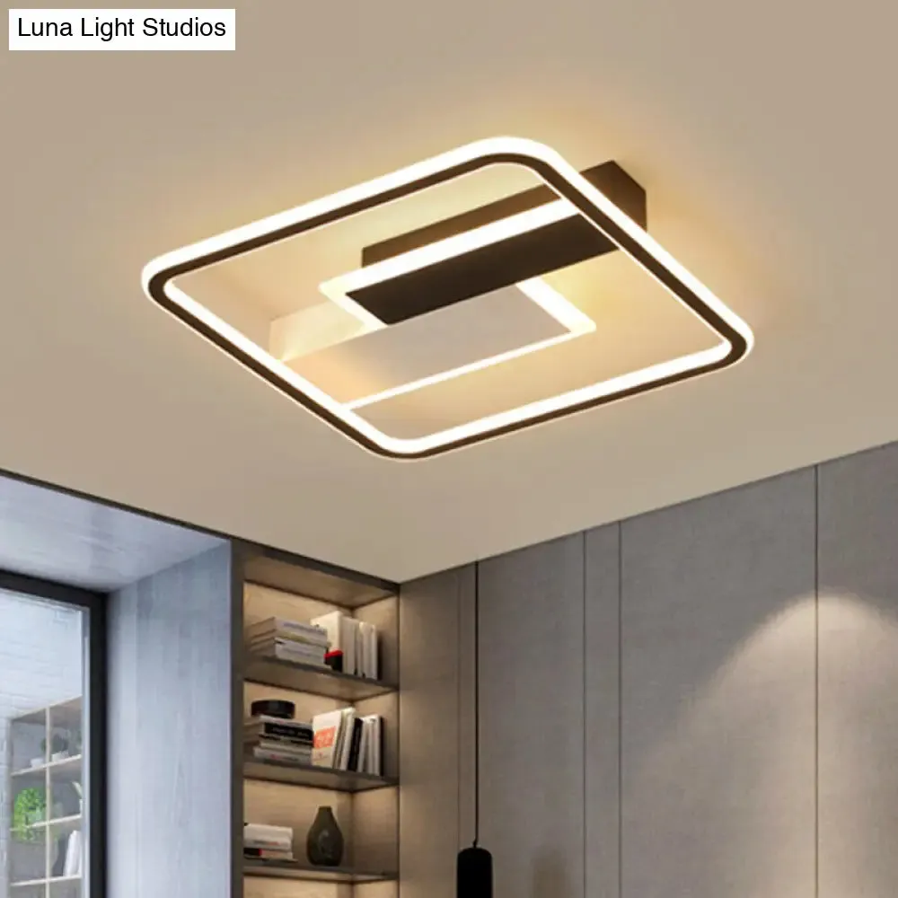 Modern Square Acrylic Flush Mount LED Ceiling Light for Bedroom, 18"/24.5" Width - Sleek Black and White Design