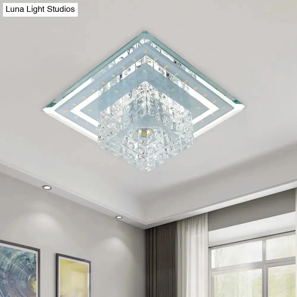 Modern Square LED Ceiling Flush Mount - Clear Faceted Crystal Flush Light Fixture in Warm/White/Multi Color