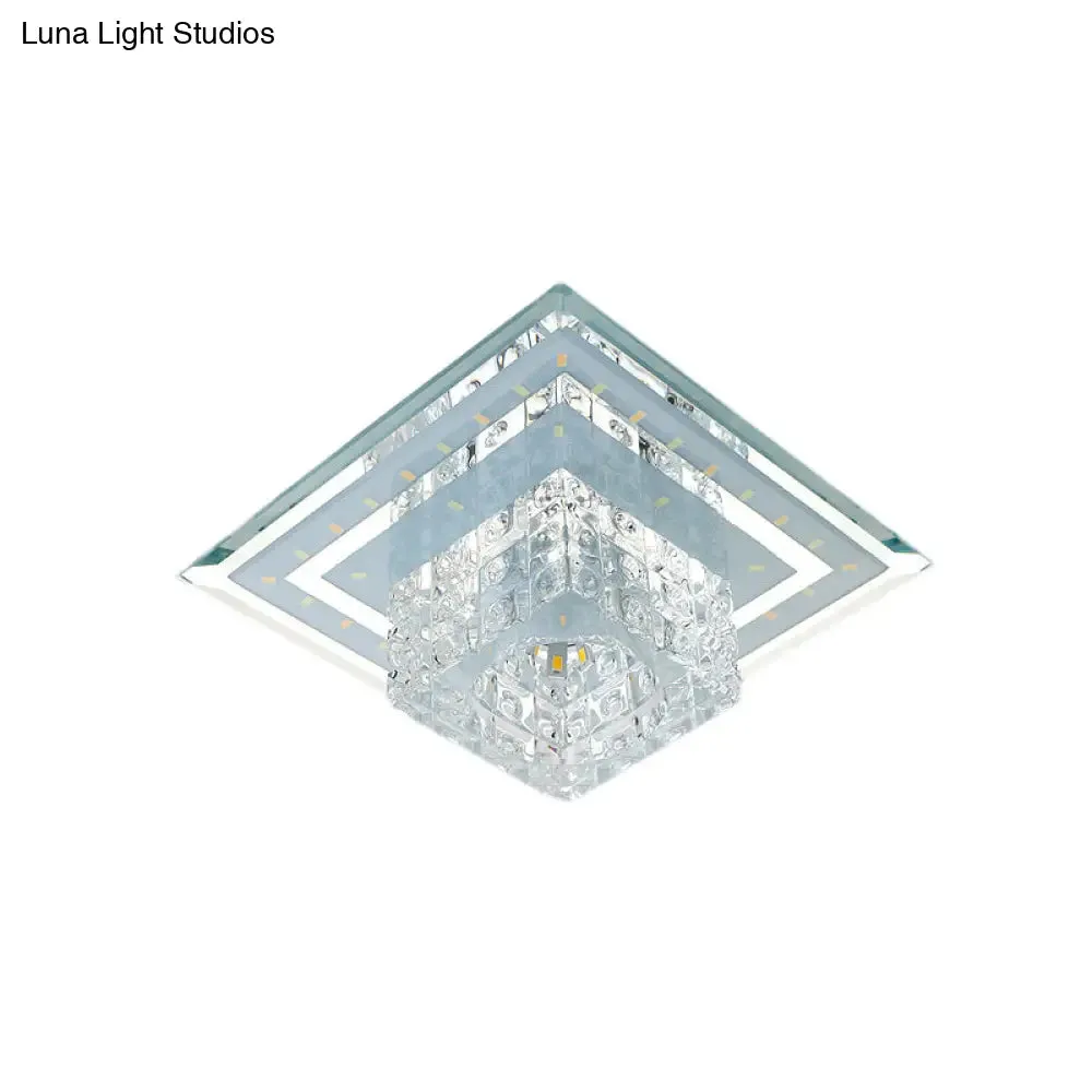 Modern Square LED Ceiling Flush Mount - Clear Faceted Crystal Flush Light Fixture in Warm/White/Multi Color