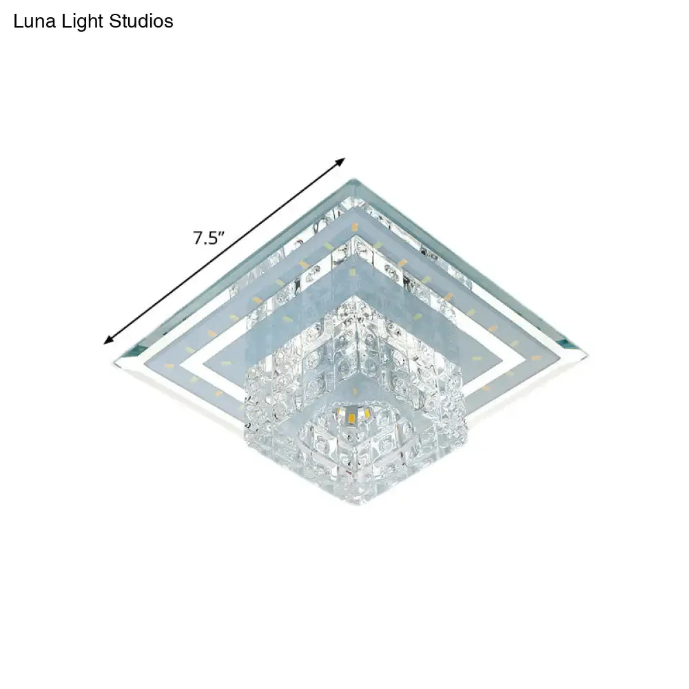 Modern Square LED Ceiling Flush Mount - Clear Faceted Crystal Flush Light Fixture in Warm/White/Multi Color