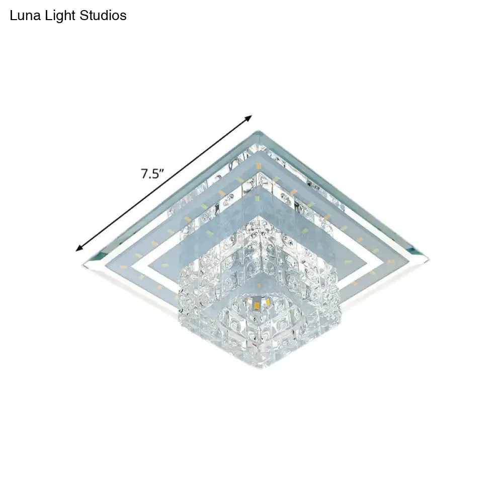 Modern Square LED Ceiling Flush Mount - Clear Faceted Crystal Flush Light Fixture in Warm/White/Multi Color