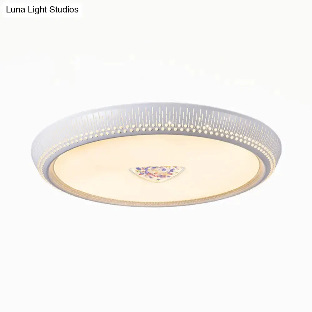 Modernist LED Metal Ceiling Lamp for Bedroom - White Drum Flush Light Fixture, 23"/31" Wide