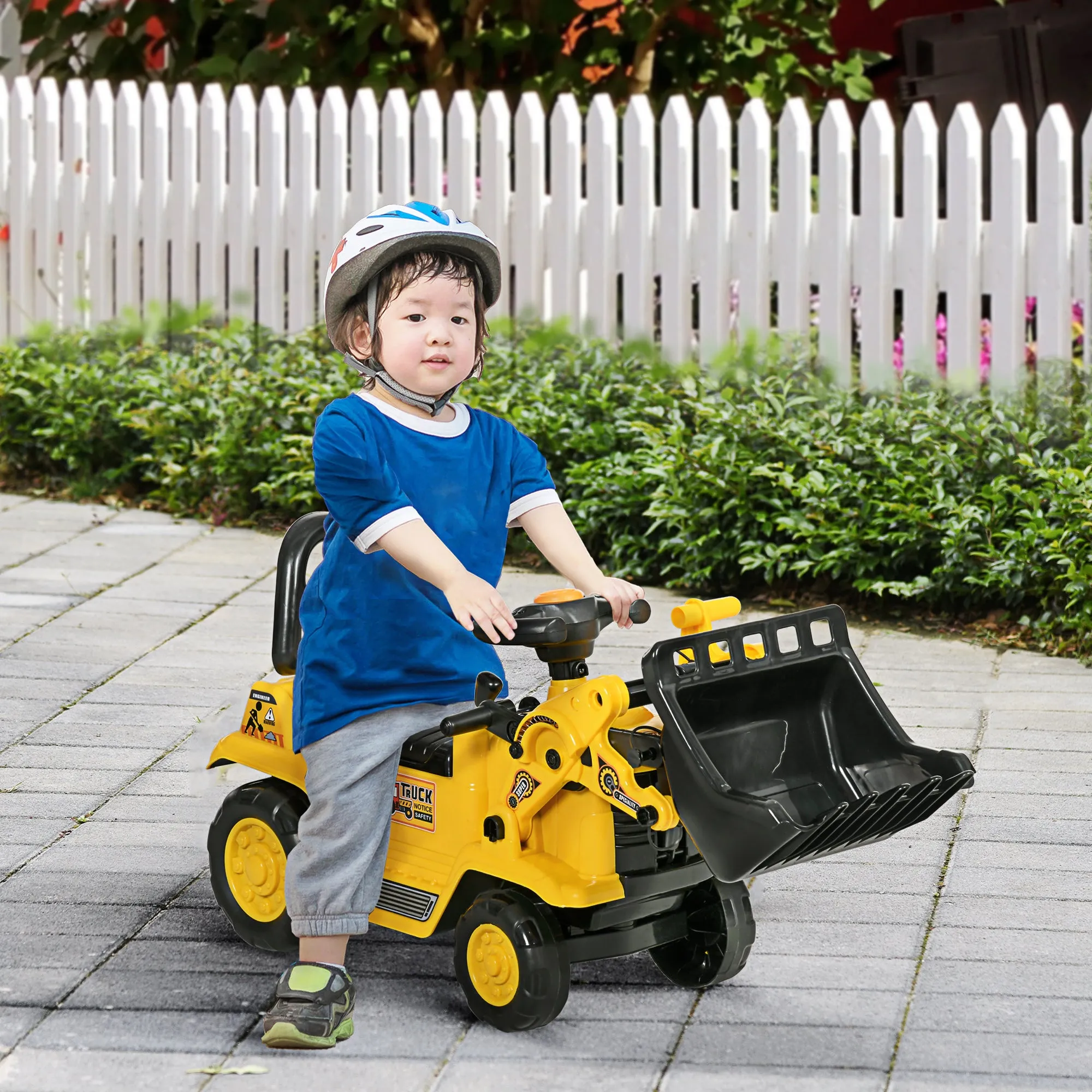 NO POWER 3 in 1 Ride On Toy Bulldozer Digger Tractor Pulling Cart Pretend Play Construction Truck