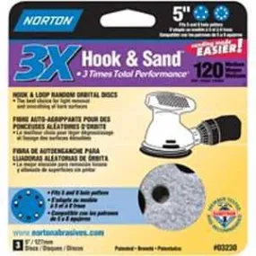 Norton 03230 Sanding Disc, 5 in Dia, 11/16 in Arbor, Coated, P120 Grit, Medium, Alumina Ceramic Abrasive, Spiral :PK  3: QUANTITY: 1