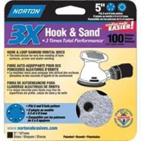 Norton 03231 Sanding Disc, 5 in Dia, 11/16 in Arbor, Coated, P100 Grit, Medium, Alumina Ceramic Abrasive, Paper Backing :PK  3: QUANTITY: 1