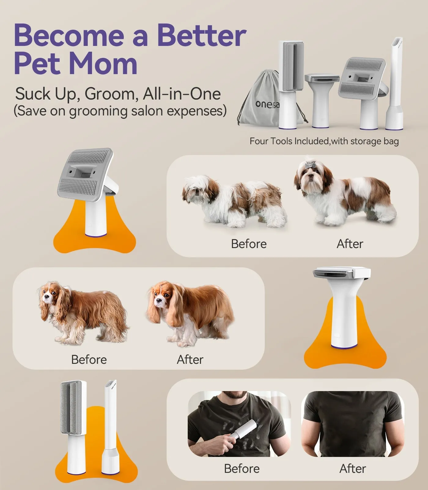 Oneisall LM5 Dog Grooming Vacuum & 2L Cat Water Fountain & 3.5L Automatic Cat Feeder Set