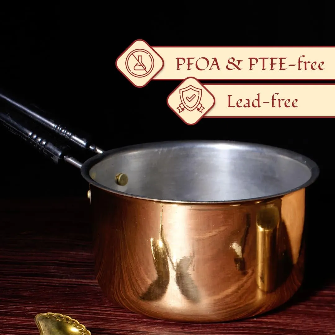 P-TAL Brass Saucepan for Tea (1 Litre) | Brass Milk Pan/Tea Pan | 100% Pure Brass Cookware with Ayurvedic Health Benefits