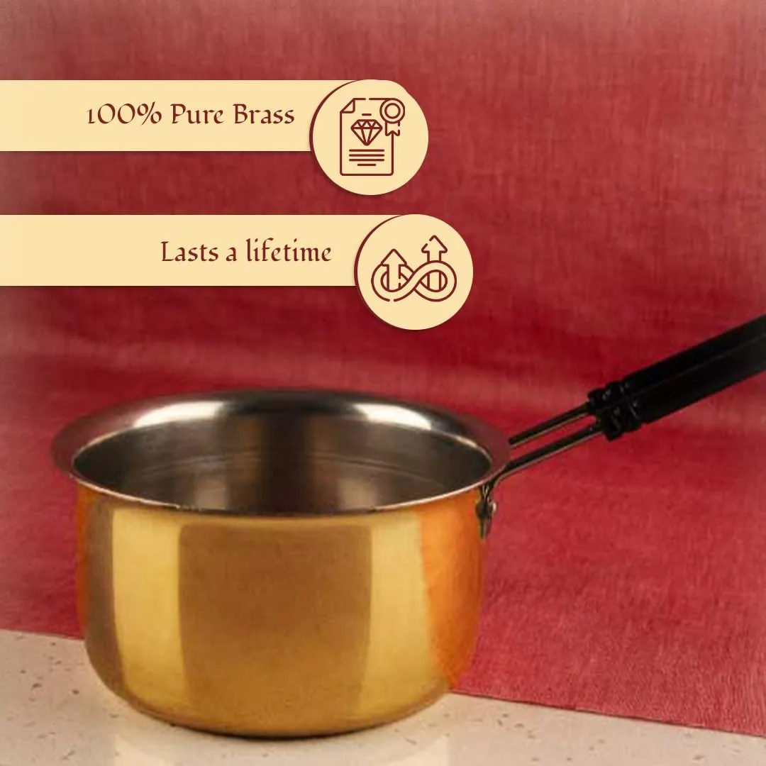 P-TAL Brass Saucepan for Tea (1 Litre) | Brass Milk Pan/Tea Pan | 100% Pure Brass Cookware with Ayurvedic Health Benefits