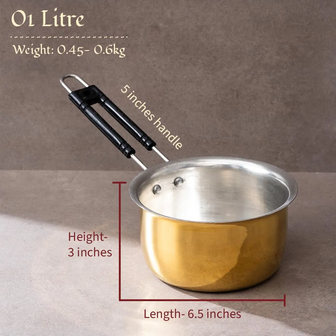 P-TAL Brass Saucepan for Tea (1 Litre) | Brass Milk Pan/Tea Pan | 100% Pure Brass Cookware with Ayurvedic Health Benefits