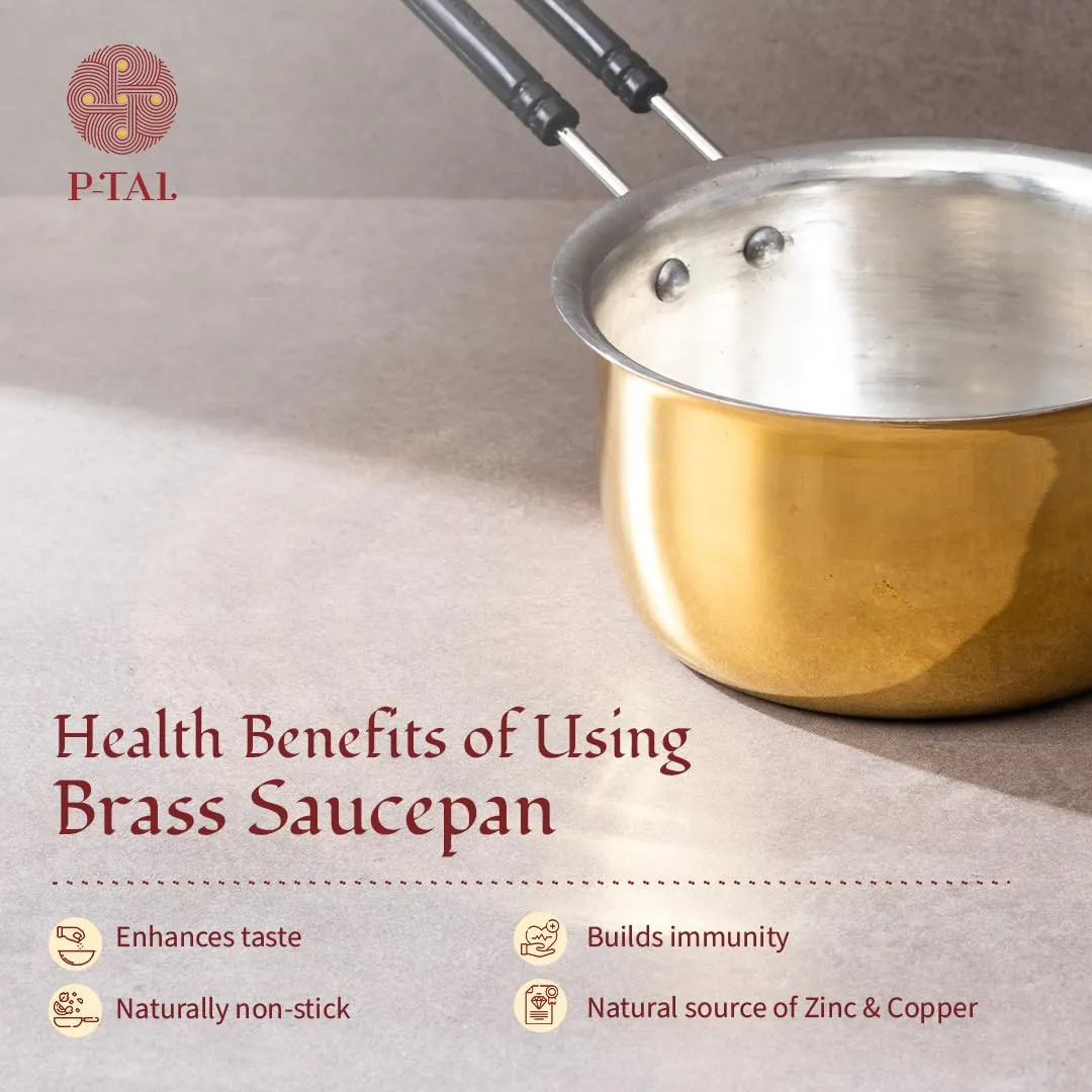 P-TAL Brass Saucepan for Tea (1 Litre) | Brass Milk Pan/Tea Pan | 100% Pure Brass Cookware with Ayurvedic Health Benefits