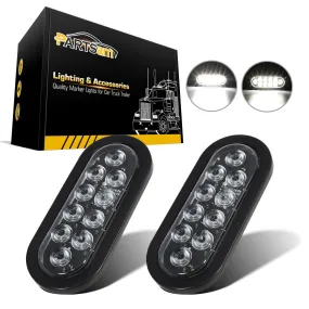 Partsam 2Pcs 6 Inch Oval White Led Trailer Lights 10 Diodes Clear Lens Grommet and Pigtails Submersible 12V Sealed for RV Trucks, 6 Oval led Reverse Lights, 6 Oval led Back up Lights