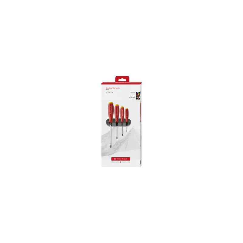 PB Swiss Tools PB 8242.CBB SwissGrip Screwdriver Set, Phillips, 4 pcs w/ Wall Holder