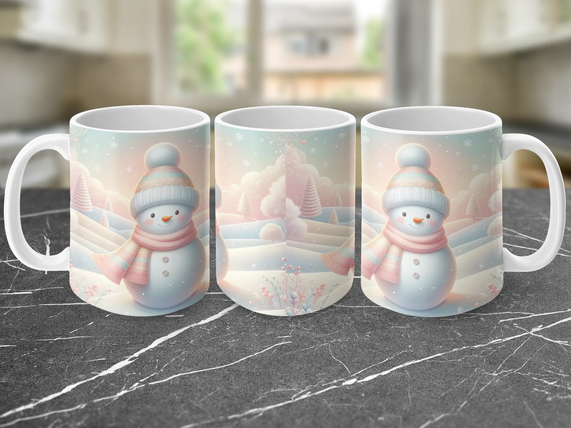 Peach and Blue Snowman Christmas Mug, Christmas Coffee Mug, Snowman Coffee Mug, Snowman Gift for Her, Snowman Gift for Women