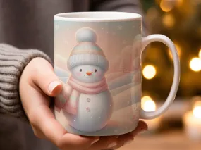 Peach and Blue Snowman Christmas Mug, Christmas Coffee Mug, Snowman Coffee Mug, Snowman Gift for Her, Snowman Gift for Women