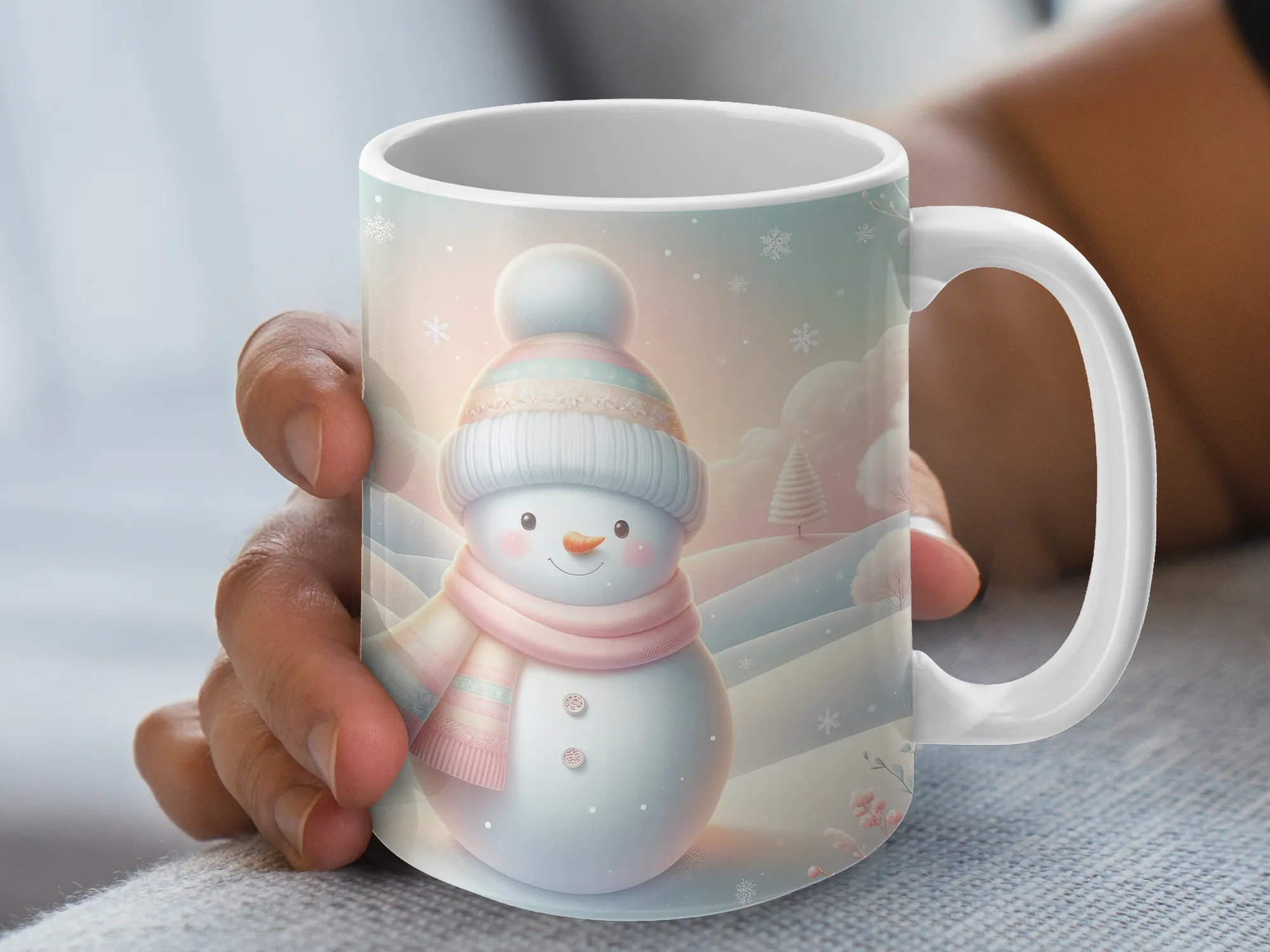 Peach and Blue Snowman Christmas Mug, Christmas Coffee Mug, Snowman Coffee Mug, Snowman Gift for Her, Snowman Gift for Women