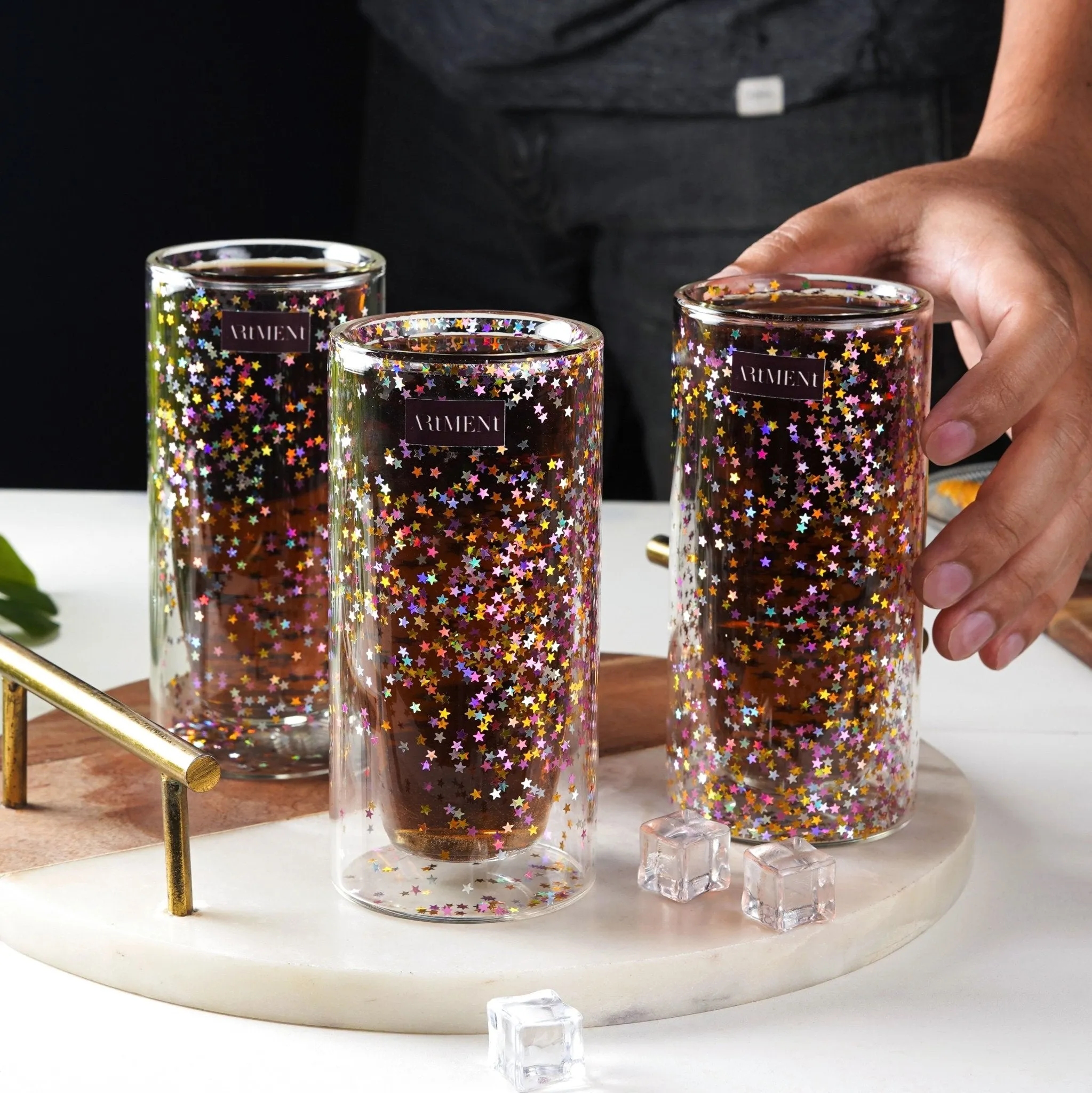 "Sip, Sip Hooray: The Confetti-Filled Double Wall Glass for Your Celebrations!"