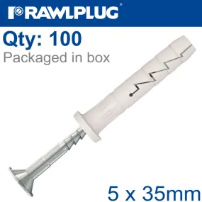 RAWLPLUG NYL NAIL-IN FIXING 5X35MM   CSK HEAD X100 -BOX RAW R-FX-N-05L035