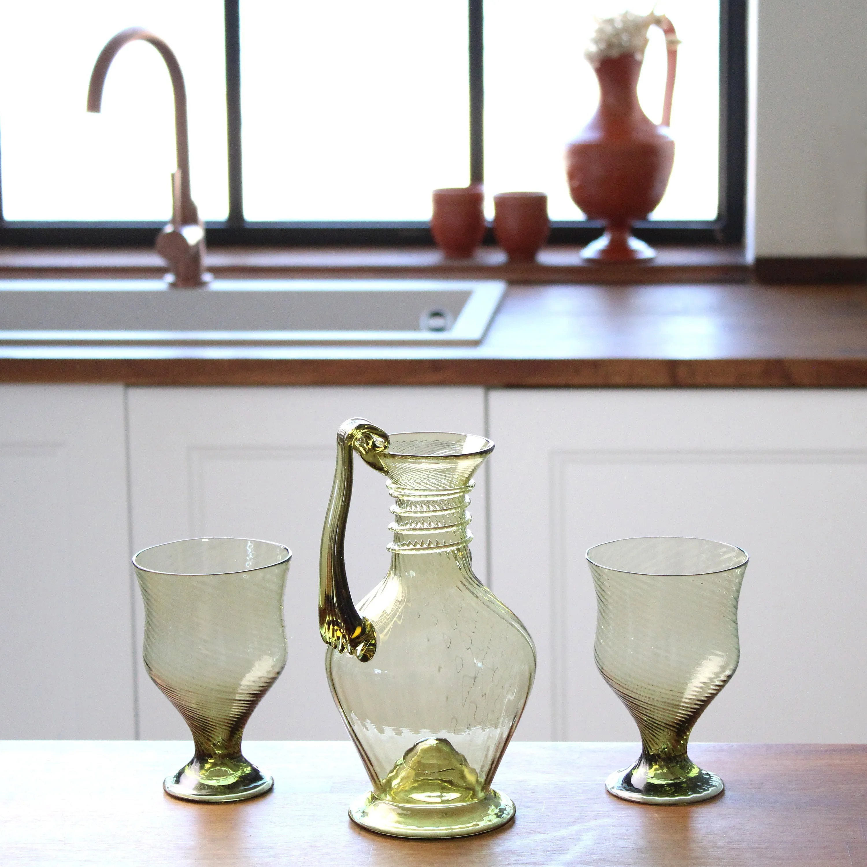 Roman Wine Goblet with Linear Reliefs in Pair