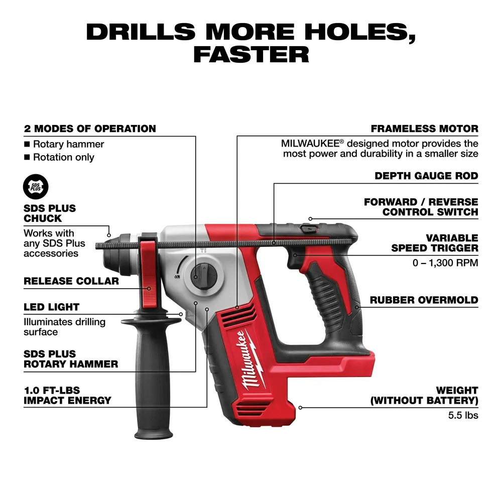 Rotary Hammer - Milwaukee M18™ Cordless 5/8" SDS Plus Rotary Hammer, 2612-20